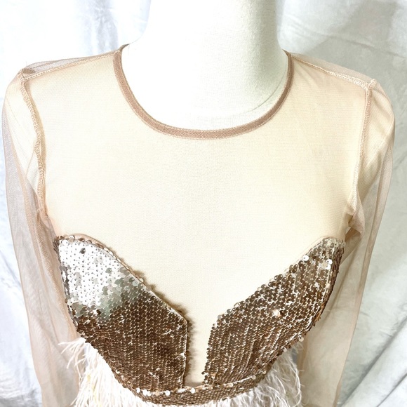 Feather and Gold Sequin Dress! Stunning - Picture 4 of 10